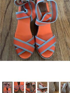 Tory Burch Orange and Light Blue Crisscross Wedge Sandals Three Pairs